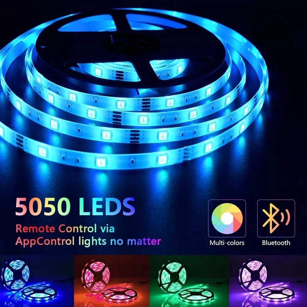 15 m bluetooth LED juosta su telefono programėle ir nuotolinio valdymo pulteliu LIVMAN SMD5050 kaina ir informacija | LED juostos | pigu.lt