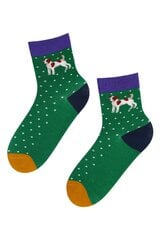 Хлопковые носки зелёного цвета с изображением милого пёсика и белых крапинок KENNEL цена и информация | Женские носки | pigu.lt