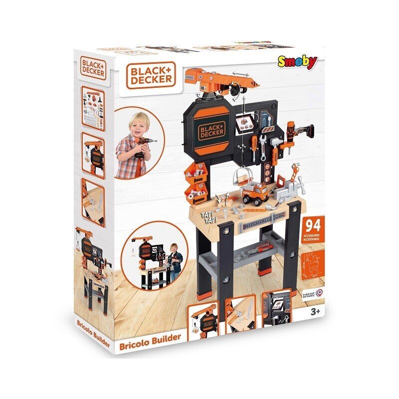 Vaikiškos dirbtuvės Smoby Black & Decker su įrankiais ir kranu kaina ir informacija | Žaislai berniukams | pigu.lt