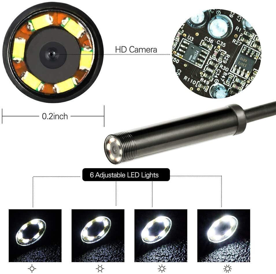 Mini endoskopinė kamera su kietu laidu ir LED apšvietimu, fiksuojama цена и информация | Priedai telefonams | pigu.lt