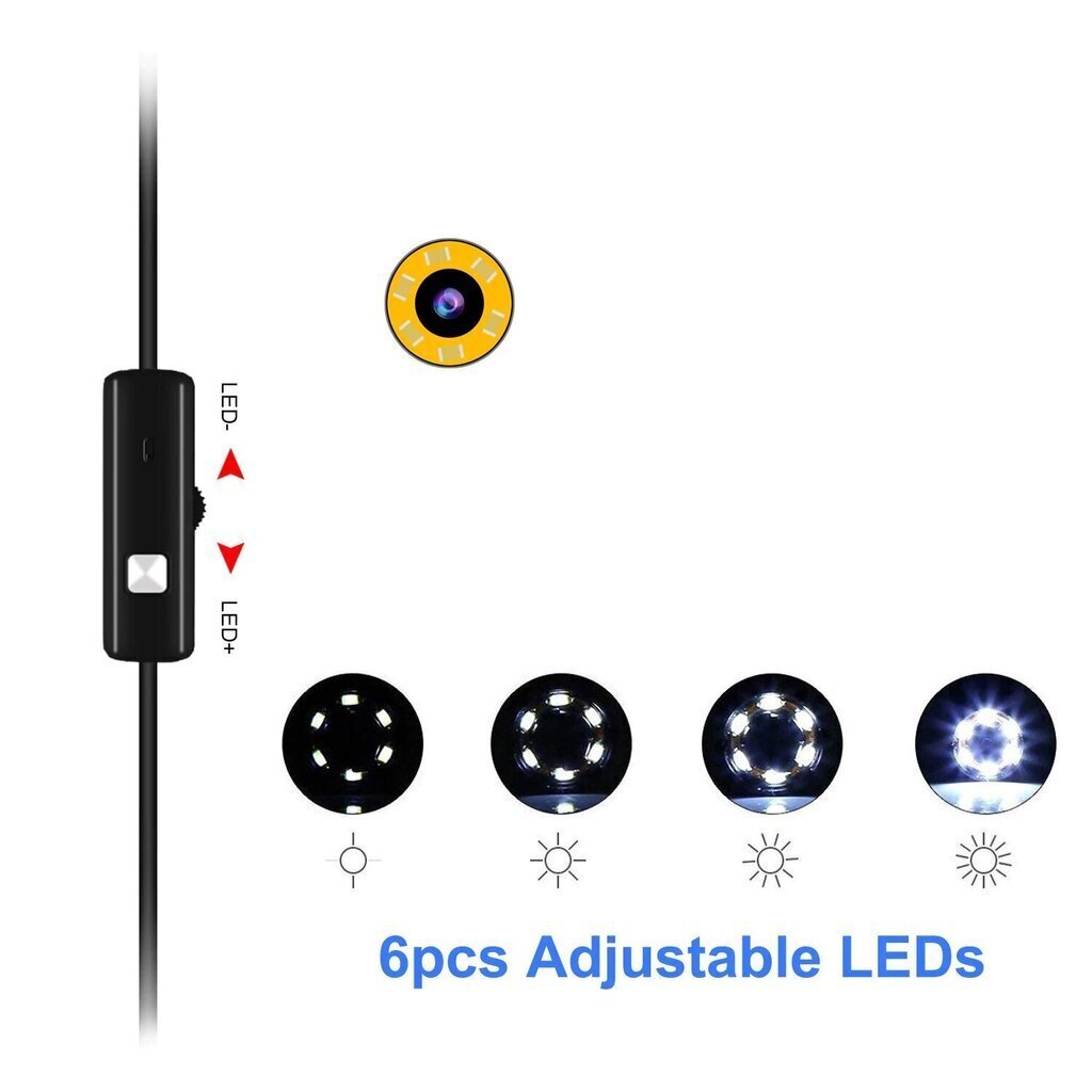 Mini endoskopinė kamera su minkštu laidu ir LED apšvietimu цена и информация | Priedai telefonams | pigu.lt