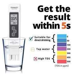 Vandens kokybės matuoklis, TDS EC ir temperatūros matuoklis - testeris kaina ir informacija | Drėgmės, temperatūros, pH, ORP matuokliai | pigu.lt