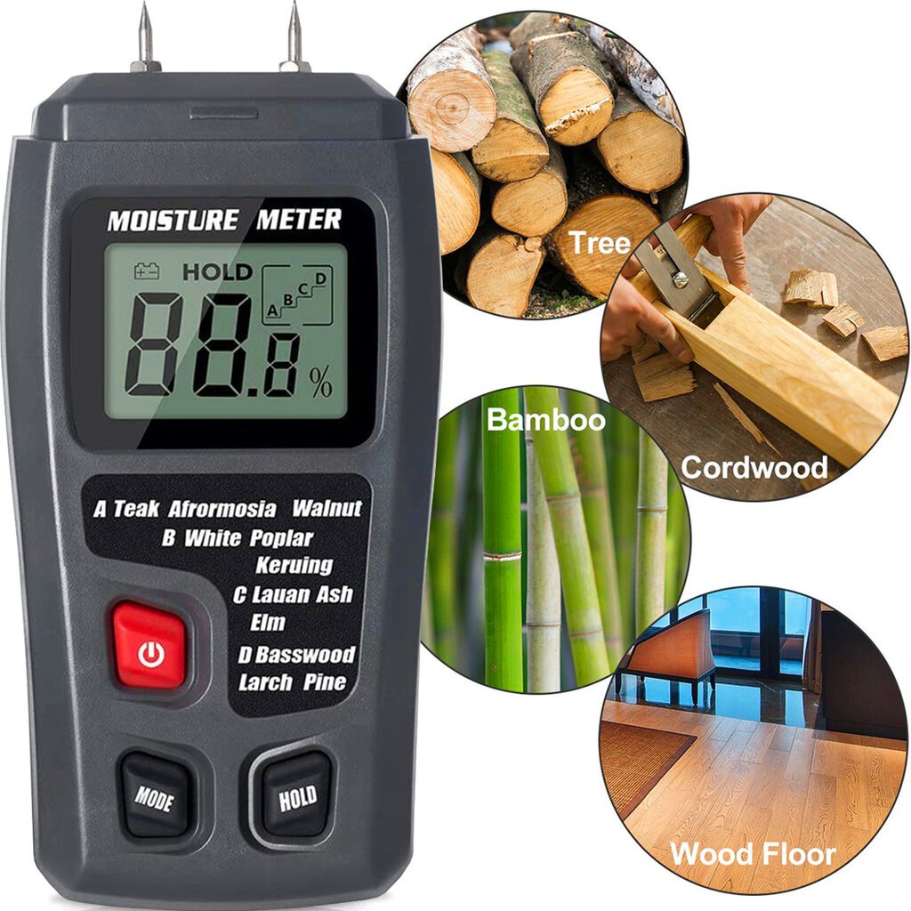 Malkų, kartono ir medienos drėgmės matuoklis kaina ir informacija | Drėgmės, temperatūros, pH, ORP matuokliai | pigu.lt