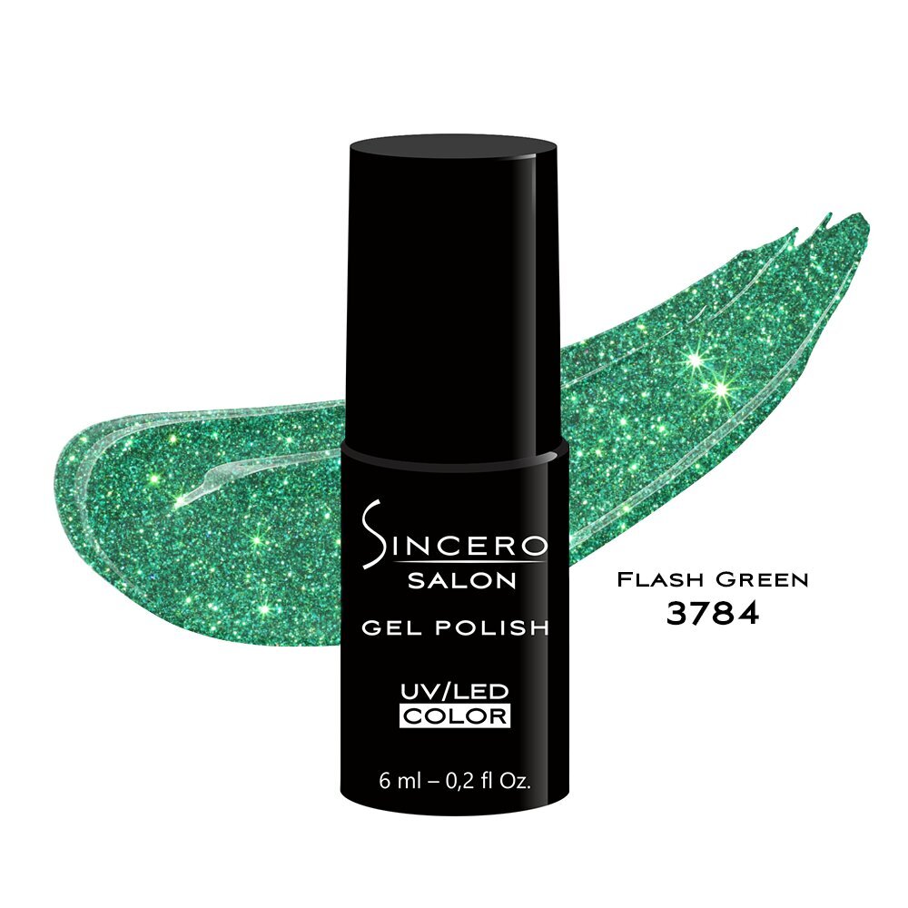 Gelinis nagų lakas "Sincero Salon", 6ml, FLASH GREEN, 3784 kaina ir informacija | Nagų lakai, stiprintojai | pigu.lt