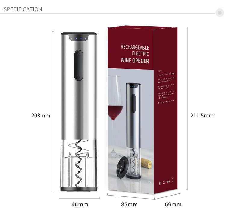 Leben elektrinis vyno atidarytuvas, Li-Ion baterija цена и информация | Virtuvės įrankiai | pigu.lt