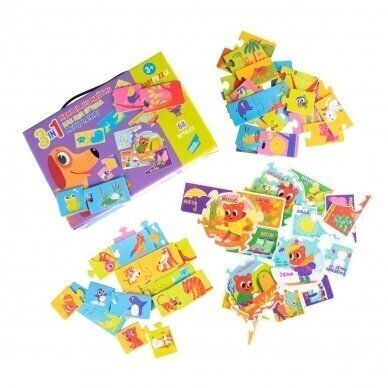 Dėlionių rinkinys Baby Puzzle Maxi „Pažink pasaulį“ 3in1 kaina ir informacija | Žaislai kūdikiams | pigu.lt