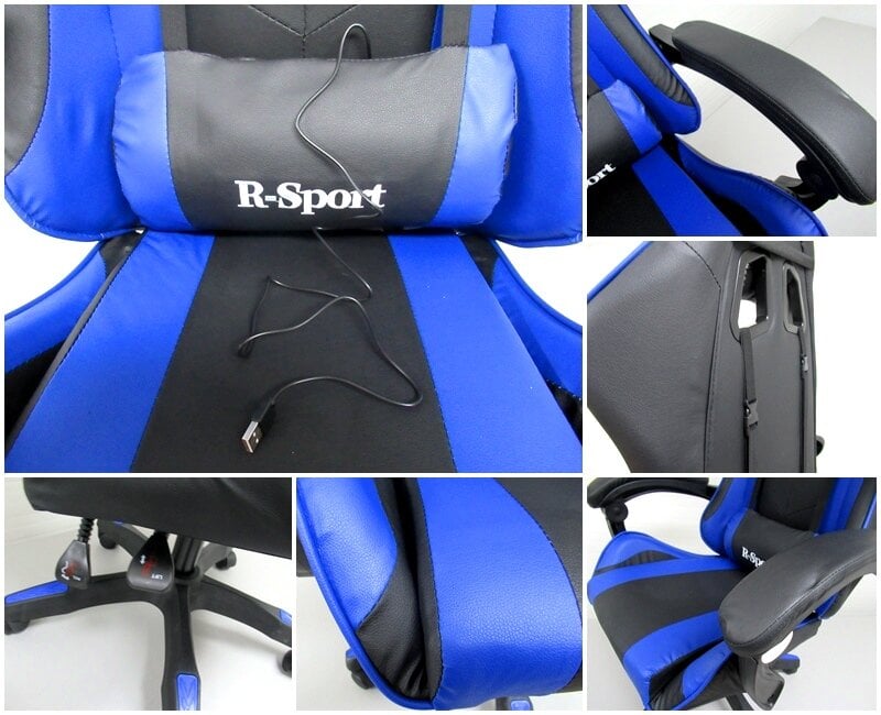 Žaidimų kėdė R-Sport K3, su masažo funkcija, mėlyna/juoda kaina ir informacija | Biuro kėdės | pigu.lt