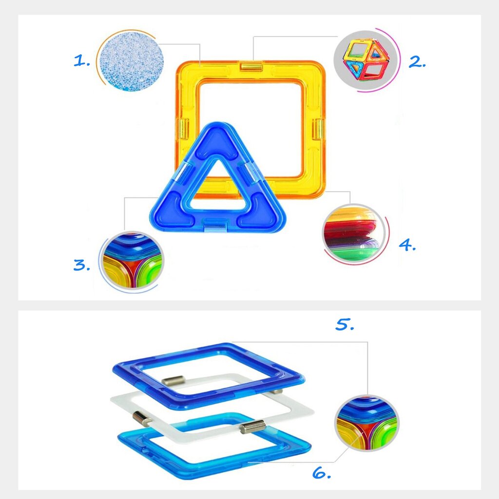 Magnetinis konstruktorius, 56 dalys kaina ir informacija | Konstruktoriai ir kaladėlės | pigu.lt