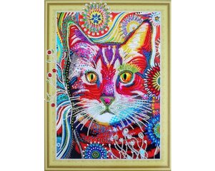 Алмазная мозаика 30x40 cm.  "Cat in dandelinos" цена и информация | Алмазная мозаика | pigu.lt