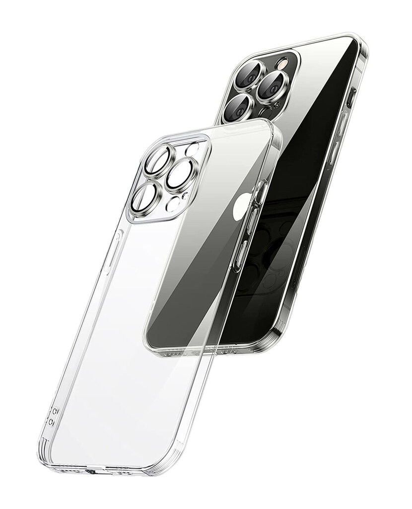 Crystal Clear Glass Case with silver metal camera protection skirtas Apple iPhone 13 цена и информация | Telefono dėklai | pigu.lt