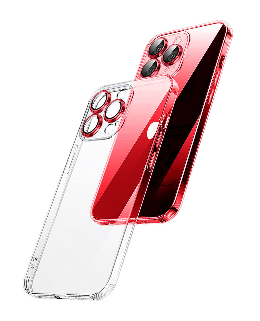 Crystal Clear Glass Case with red metal camera protection skirtas Apple iPhone 12 цена и информация | Telefono dėklai | pigu.lt