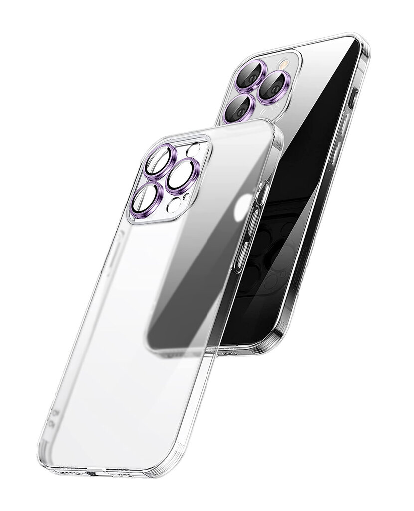 Crystal Clear Glass Case with purple metal camera protection skirtas Apple iPhone 12 цена и информация | Telefono dėklai | pigu.lt