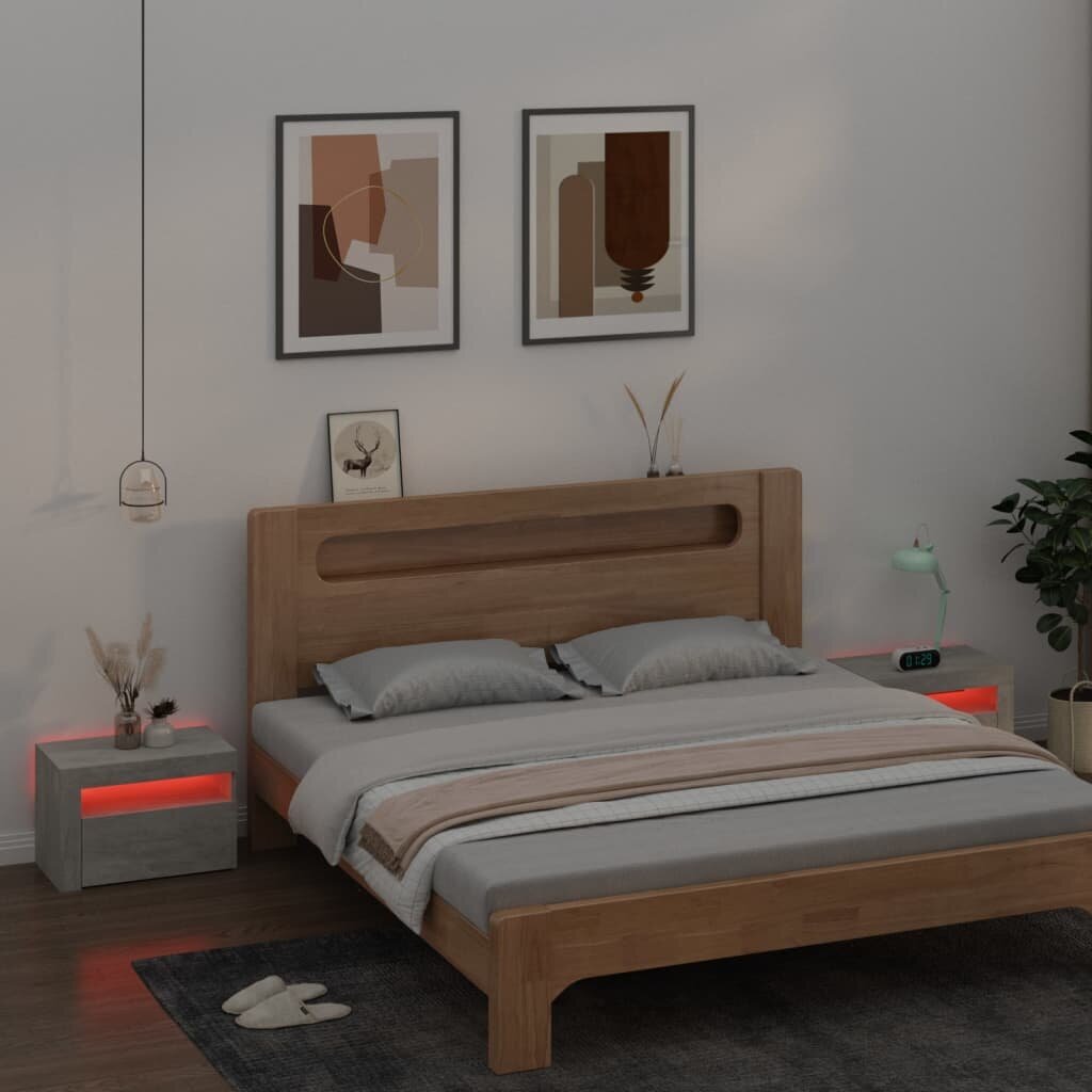 Naktinės spintelės su LED, 2vnt., 60x35x40cm, betono pilka kaina ir informacija | Spintelės prie lovos | pigu.lt