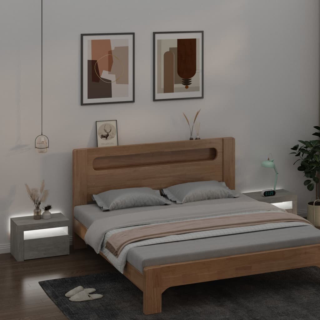 Naktinės spintelės su LED, 2vnt., 60x35x40cm, betono pilka kaina ir informacija | Spintelės prie lovos | pigu.lt
