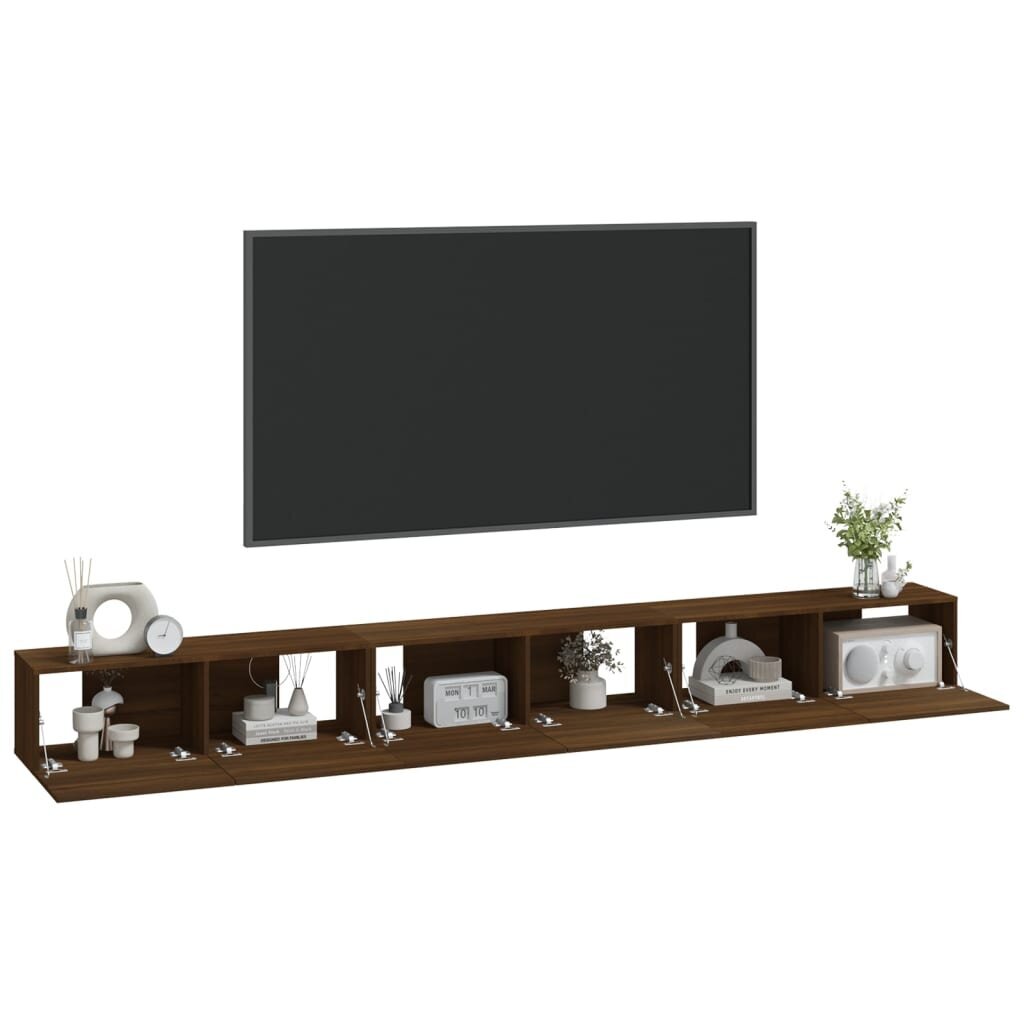 TV spintelių komplektas, Mediena, 3 dalių, ruda ąžuolo spalva kaina ir informacija | TV staliukai | pigu.lt
