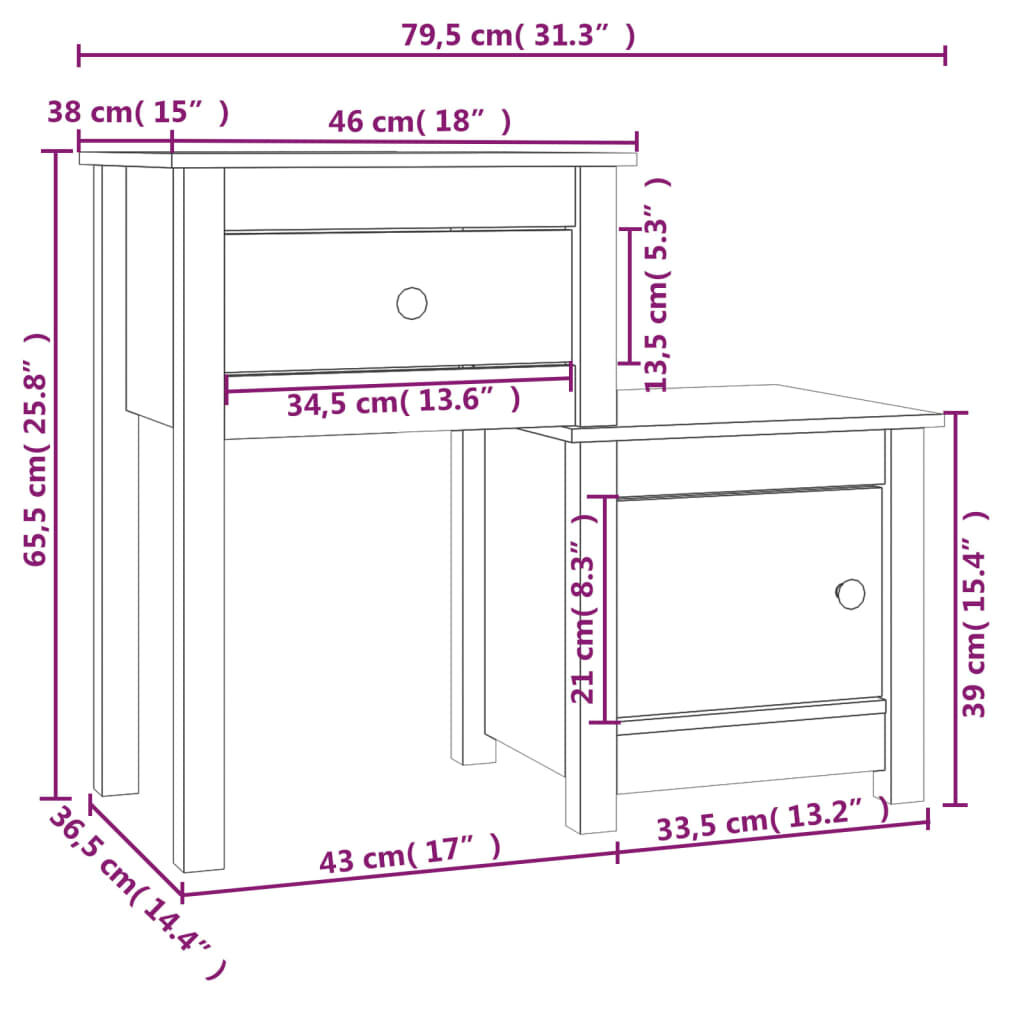 vidaXL Naktinės spintelės, 2vnt., baltos, 79,5x38x65,5cm, pušis kaina ir informacija | Spintelės prie lovos | pigu.lt