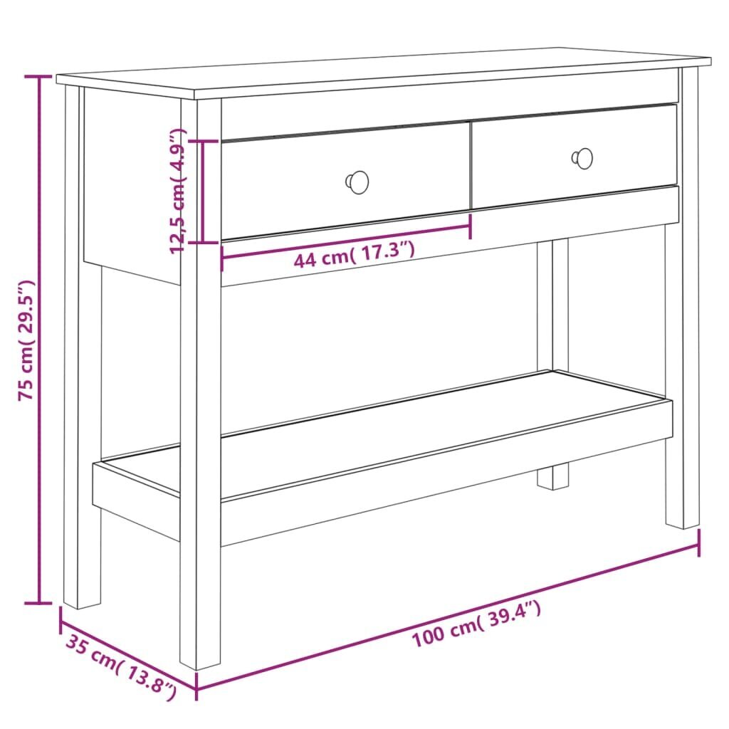 Konsolinis staliukas, Pušies medienos masyvas, 100x35x75cm kaina ir informacija | Stalai-konsolės | pigu.lt