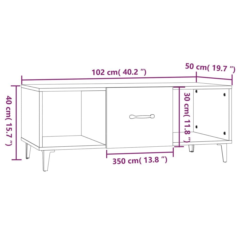 Kavos staliukas, Apdirbta mediena, 102x50x45cm, pilka ąžuolo spalva kaina ir informacija | Kavos staliukai | pigu.lt