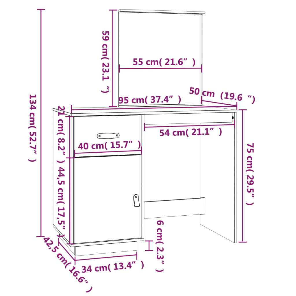 Kosmetinis staliukas, pilkas, 95x50x134cm, pušies masyvas kaina ir informacija | Spintelės prie lovos | pigu.lt