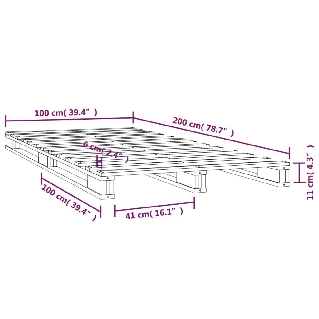 Lovos rėmas, medaus rudas, 100x200cm, pušies medienos masyvas kaina ir informacija | Lovos | pigu.lt