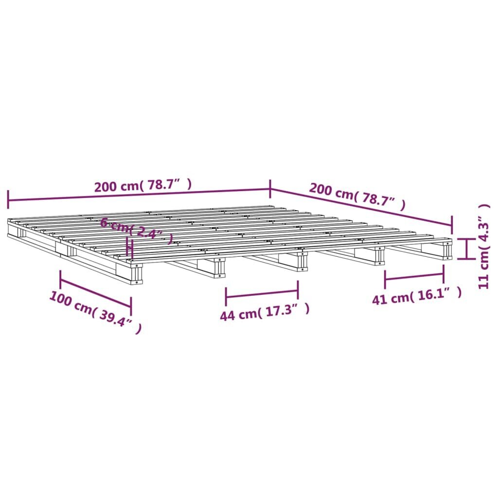 Lovos rėmas, Pušies medienos masyvas, 200x200cm, pilka kaina ir informacija | Lovos | pigu.lt