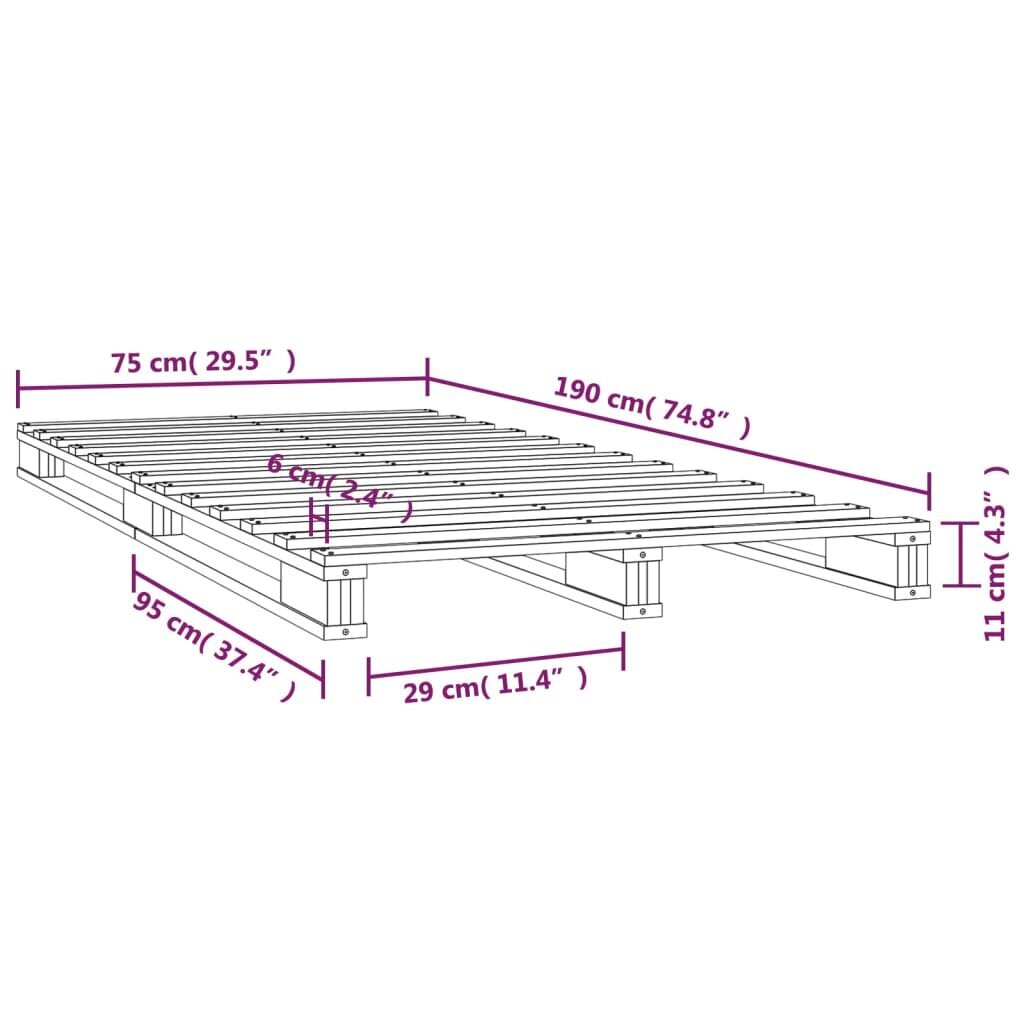 Lovos rėmas, Pušies medienos masyvas, 75x190cm, pilka kaina ir informacija | Lovos | pigu.lt