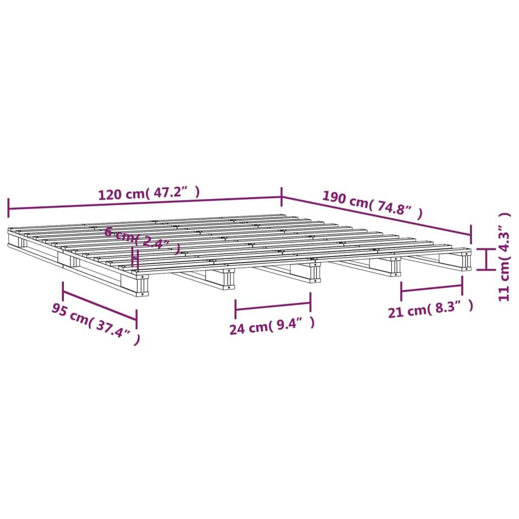 Lovos rėmas, Pušies medienos masyvas, 120x190cm, pilka kaina ir informacija | Lovos | pigu.lt