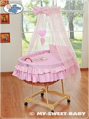 Kūdikio lova Moses Basket/Pinti lopšys su užuolaidomis Bear with bow pink kaina ir informacija | Kūdikių lovytės | pigu.lt