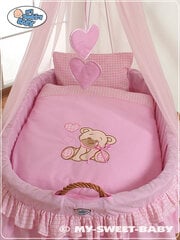 Kūdikio lova Moses Basket/Pinti lopšys su užuolaidomis Bear with bow pink kaina ir informacija | Kūdikių lovytės | pigu.lt