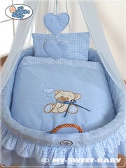 Kūdikio lova Moses Basket/Pinti lopšys su užuolaidomis Bear with bow blue kaina ir informacija | Kūdikių lovytės | pigu.lt