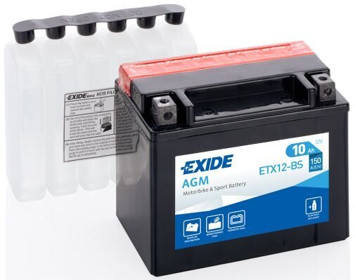 Exide moto akumuliatorius 12V 10Ah YTX12-BS AGM 150x87x130+- kaina ir informacija | Moto akumuliatoriai | pigu.lt