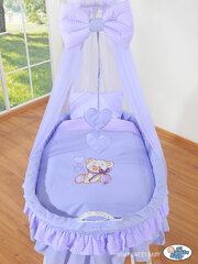 Kūdikio lova Moses Basket/Pinti lopšys su užuolaidomis Bear with bow lilac kaina ir informacija | Kūdikių lovytės | pigu.lt