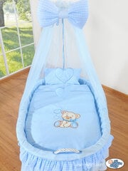 Kūdikio lova Moses Basket/Pinti lopšys su užuolaidomis Bear with bow blue kaina ir informacija | Kūdikių lovytės | pigu.lt