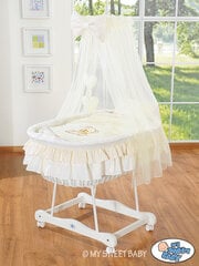 Kūdikio lova Moses Basket/Pinti lopšys su užuolaidomis Bear with bow cream kaina ir informacija | Kūdikių lovytės | pigu.lt