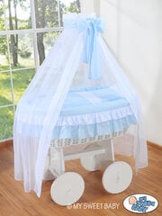 Детская кроватка Moses Basket/Deluxe Wicker кроватка с драпировкой - Беллами, синяя цена и информация | Детские кроватки | pigu.lt