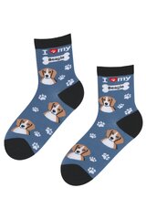 Хлопковые носки голубого цвета с изображением милых собачьих мордочек и следов от лап BESTDOG  цена и информация | Женские носки | pigu.lt