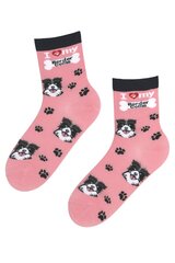 Хлопковые носки розового цвета с изображением милых собачьих мордочек и следов от лап BESTDOG цена и информация | Женские носки | pigu.lt