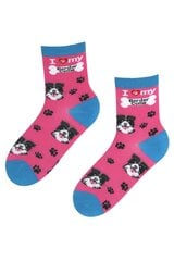 Хлопковые носки розового цвета с изображением милых собачьих мордочек и следов от лап BESTDOG цена и информация | Женские носки | pigu.lt
