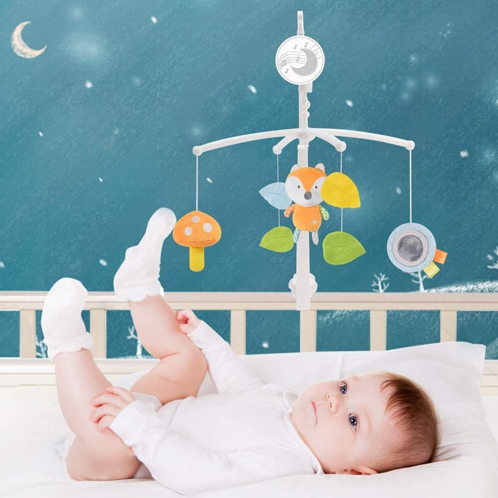 Lean toys Mobilusi kūdikiams lovytės karuselė pliušinės lapės цена и информация | Žaislai kūdikiams | pigu.lt
