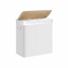 Bambuko skalbinių krepšys su 3 stalčiais, baltas kaina ir informacija | Vonios kambario aksesuarai | pigu.lt