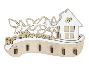 Деревянная ключница с домом и птичками на ветке с надписью “Здесь живёт счастье” цена и информация | Детали интерьера | pigu.lt