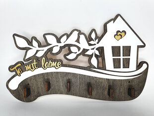 Деревянная ключница с домом и птичками на ветке с надписью “Te mīt laime” цена и информация | Детали интерьера | pigu.lt
