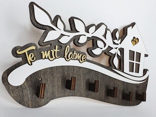 Деревянная ключница с домом и птичками на ветке с надписью “Te mīt laime” цена и информация | Детали интерьера | pigu.lt