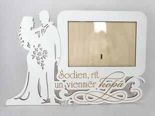 Деревянная белая свадебная фоторамка с надписью „Šodien, rīt un vienmēr kopā” цена и информация | Рамки, фотоальбомы | pigu.lt