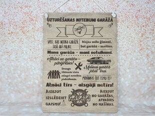 Деревянная декоративная доска с гравировкой «Uzturēšanas noteikumi garāžā» цена и информация | Другие оригинальные подарки | pigu.lt