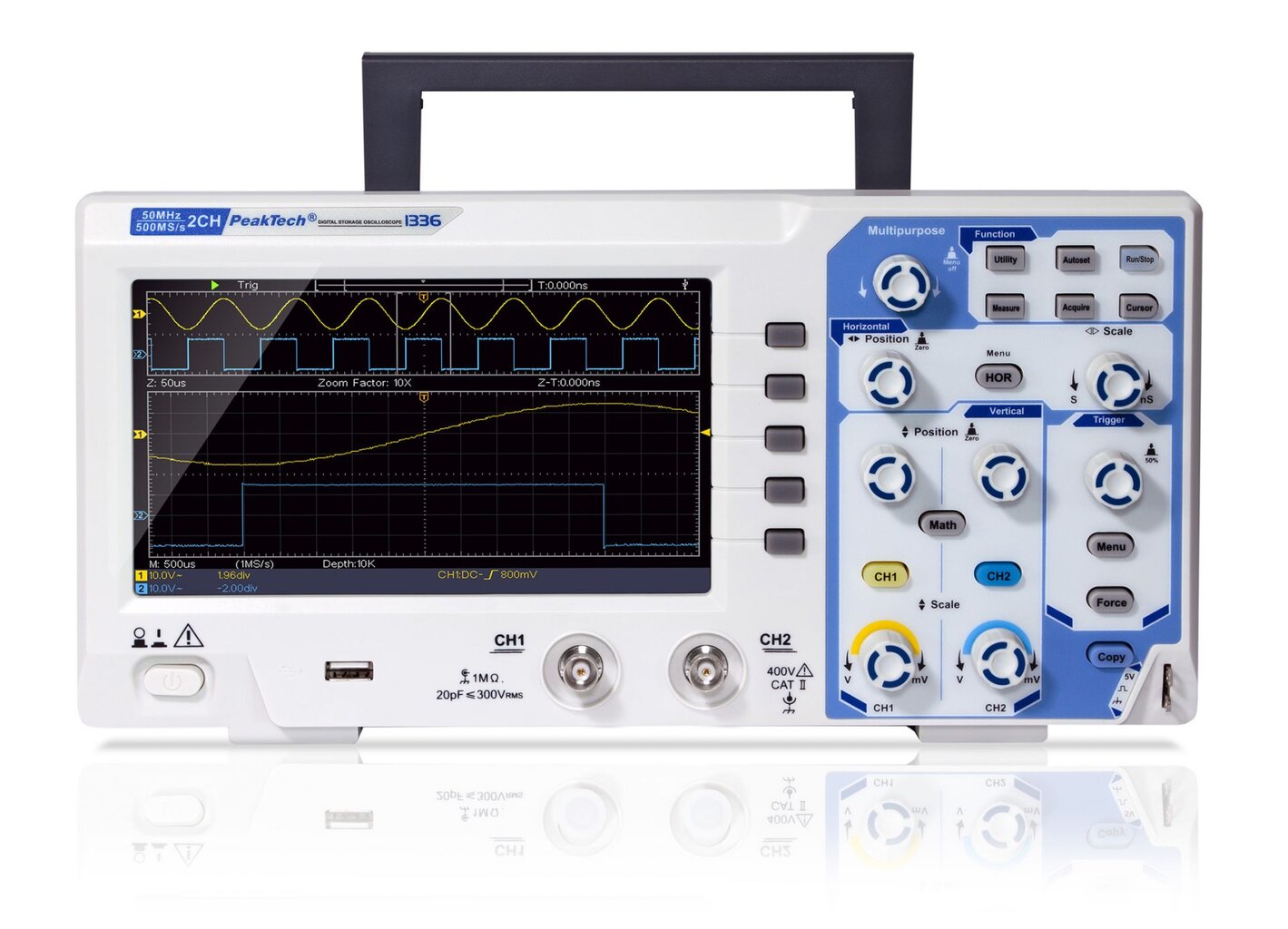 PeakTech® P 1336 50 MHz /2 CH, 500 MS/s skaitmeninės atminties osciloskopas kaina ir informacija | Mechaniniai įrankiai | pigu.lt