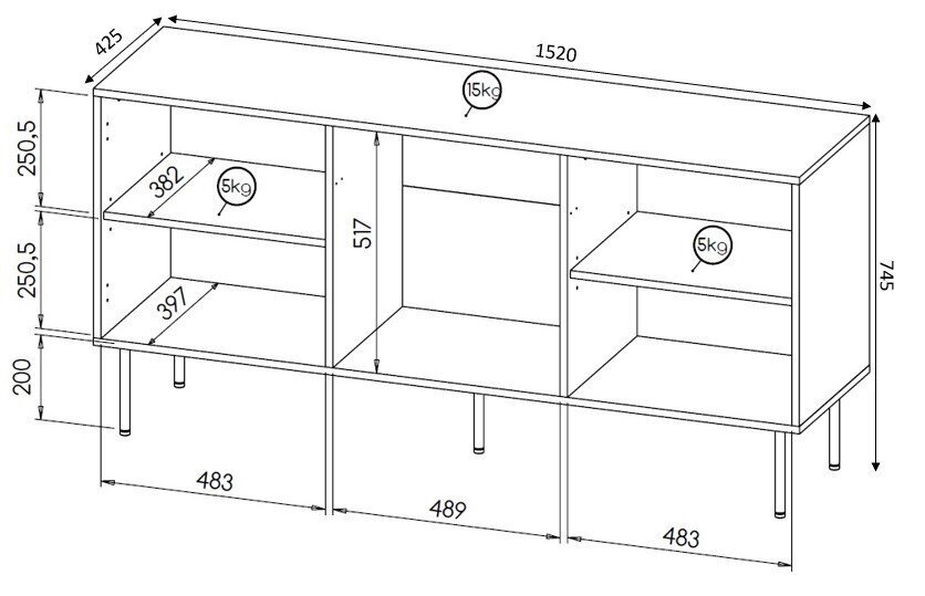 Komoda Cama Meble Hole, 152x42,5x74,5 cm, juoda kaina ir informacija | Komodos | pigu.lt