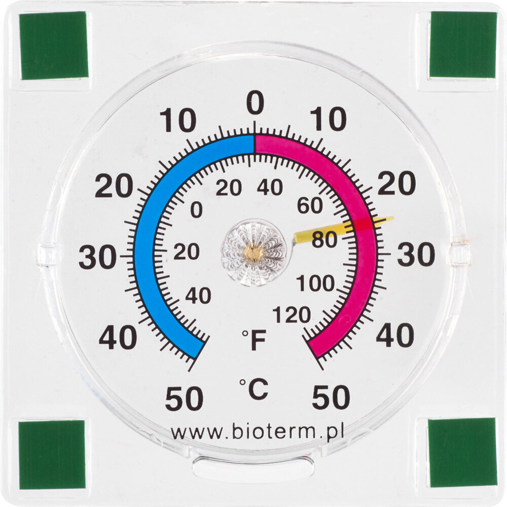 Bioterm bimetalinis termometras ant lango, 7,7X7,7 cm цена и информация | Drėgmės, temperatūros, pH, ORP matuokliai | pigu.lt
