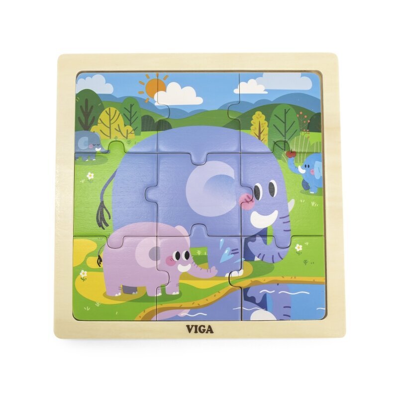 Medinė dėlionė Viga Elephants, 9d. kaina ir informacija | Lavinamieji žaislai | pigu.lt