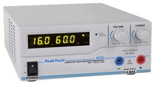 Laboratorinis maitinimo šaltinis PeakTech® P 1570, DC 1 - 16V / 0 - 60A & USB kaina ir informacija | Maitinimo šaltiniai | pigu.lt